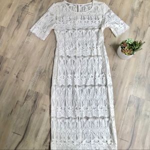 Full Lace White Cream Midi Length Victorian Dress